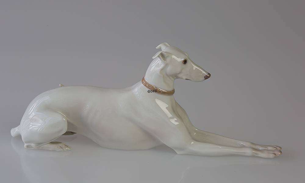 Greyhound liegend, Bing & Gröndahl Hund Figur nr. 2079