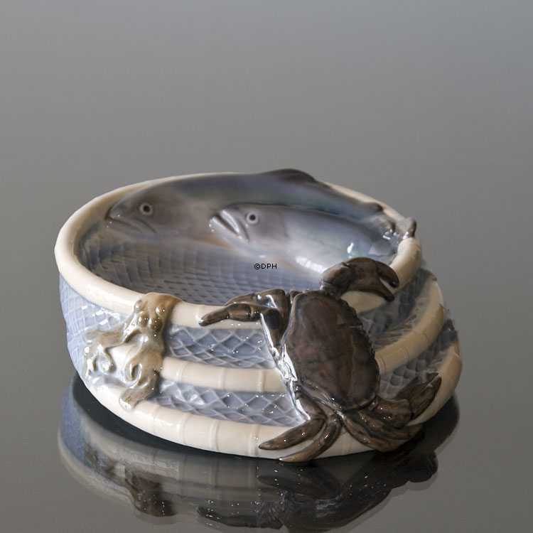 Schale mit Netz und Krabbe zum Servieren von Meeresfrüchten Bing & Gröndahl Nr. 2269