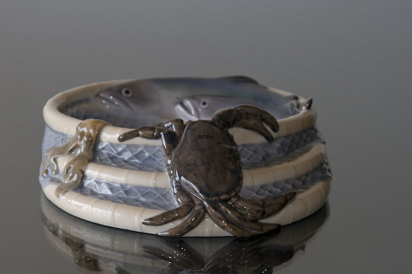 Schale mit Netz und Krabbe zum Servieren von Meeresfrüchten Bing & Gröndahl Nr. 2269