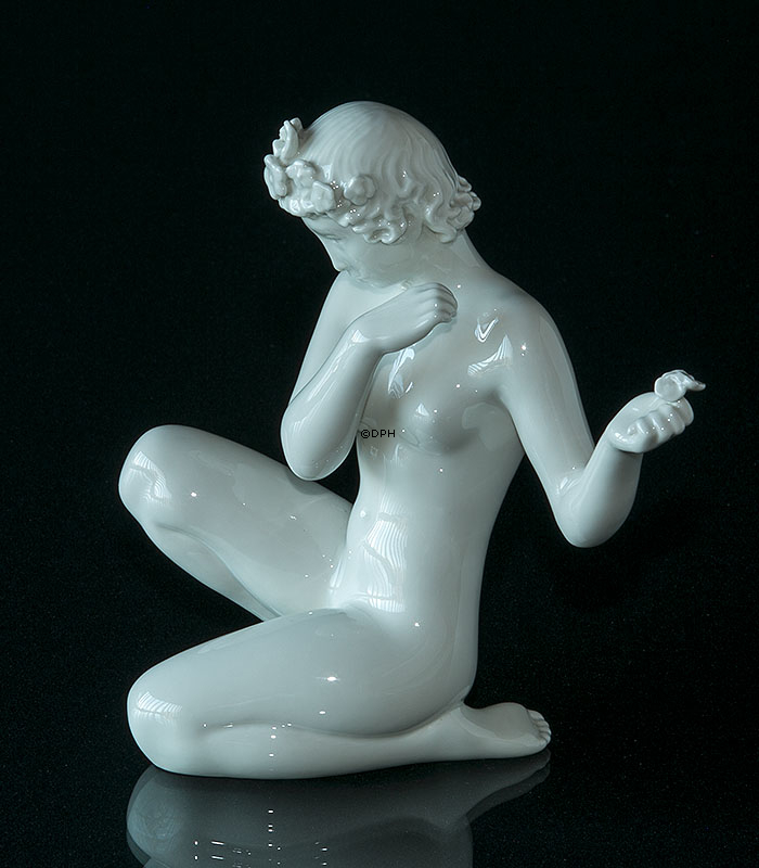 Nacktes Mädchen kniend, Bing & Gröndahl Figur Nr. 2283