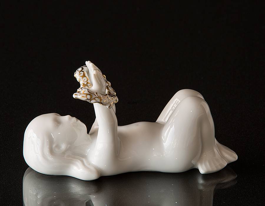 Liegendes Seemädchen mit Gold verziert, Bing & Gröndahl Figur Nr. 475 oder 2314