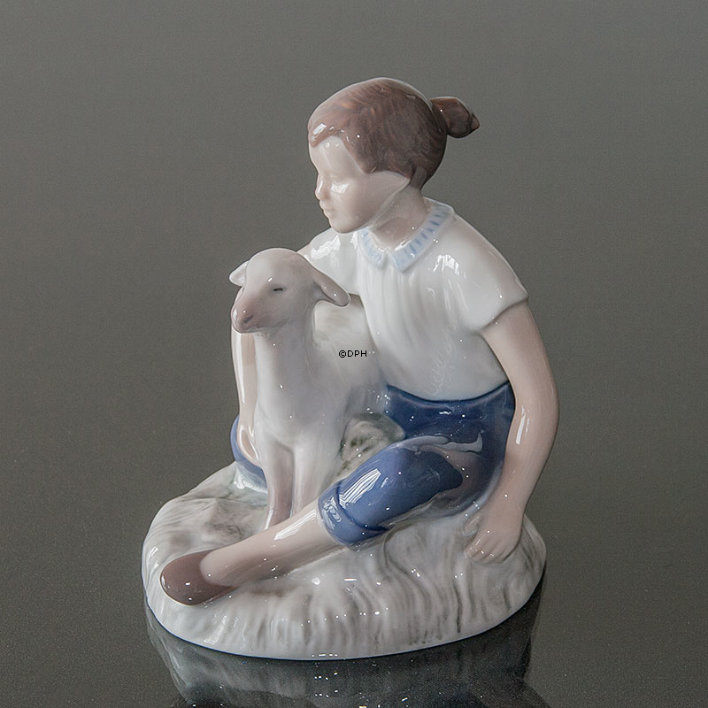 Mädchen mit Lamm, Mary hatte ein kleines Lamm, Bing & Gröndahl Figur Nr. 2336