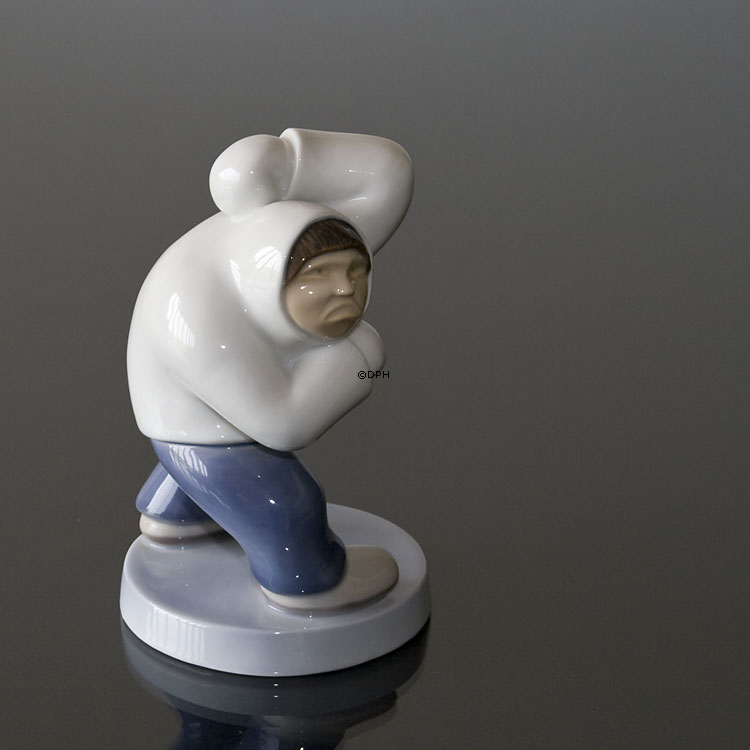 Männlicher Grönländer (Inuit) wütend und schreiend, Bing & Gröndahl Figur Nr. 2415