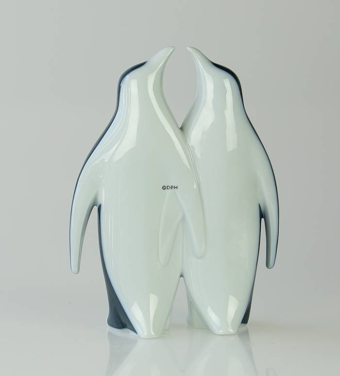 Pinguin Paar, Weiß und Blau, Bing & Gröndahl Figur Nr. 4205, entworfen von Agnethe Jørgensen