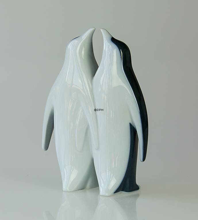 Pinguin Paar, Weiß und Blau, Bing & Gröndahl Figur Nr. 4205, entworfen von Agnethe Jørgensen