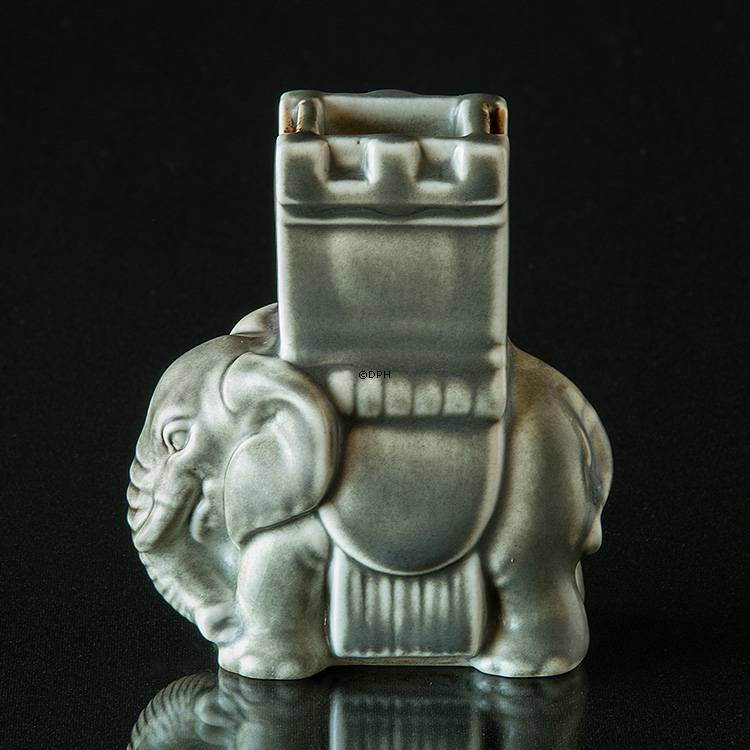 Elefant Steinzeug Figur mit Turm auf dem R&#xFC;cken im indischen Stil - Streichh&#xF6;lzerh&#xE4;lter Nr. 2126 Bing &amp; Gr&#xF6;ndahl