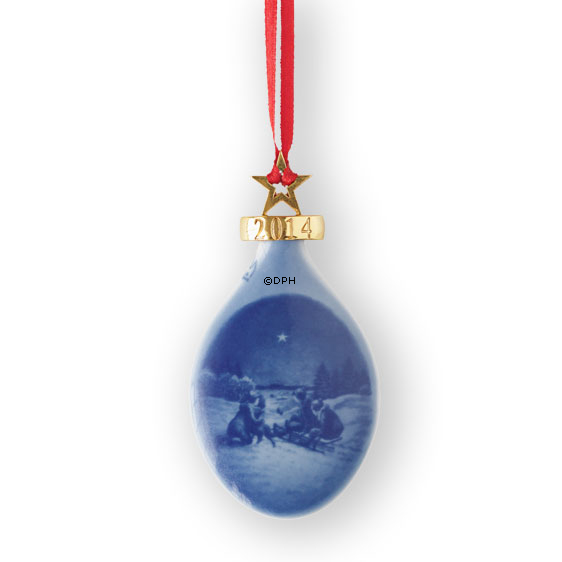 2014 Bing & Gröndahl Weihnachtsornament, Weihnachtstropfen, Schlittenfahrt im Schnee