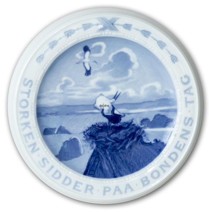 Dichterteller, inschift Storken sidder på bondens tag, Bing & Gröndahl