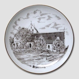 Hjørring Kirche Teller, Zeichnung in braun, Bing & Gröndahl