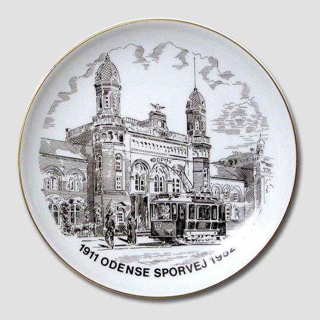 Odense Straßenbahn, Straßenbahnhaltestelle - Odense Theater, Zeichnung in Braun, Bing & Gröndahl