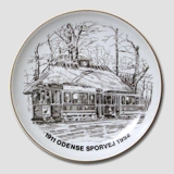 Odense Straßenbahnteller, Fruens Bøge Odense, Zeichnung in Braun, Bing & Gröndahl