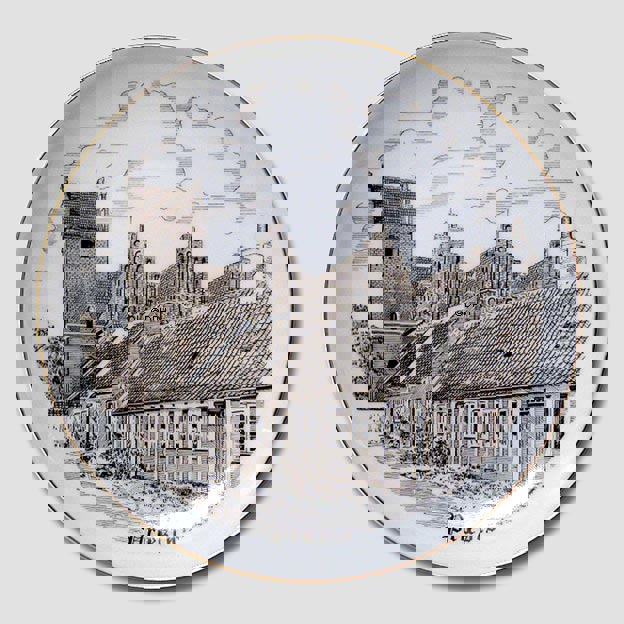 Bing & Gröndahl Teller, Præstø, Zeichnung in Braun