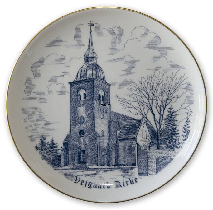 Vejgaard Kirche Teller, Zeichnung in blau, Bing & Gröndahl