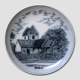 Teller Odder Kirche, Zeichnung in blau, Bing & Gröndahl