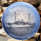 Teller, blaue Strichzeichnung, Marinevereinigung (Königliches Schiff Dannebrog), Bing & Gröndahl
