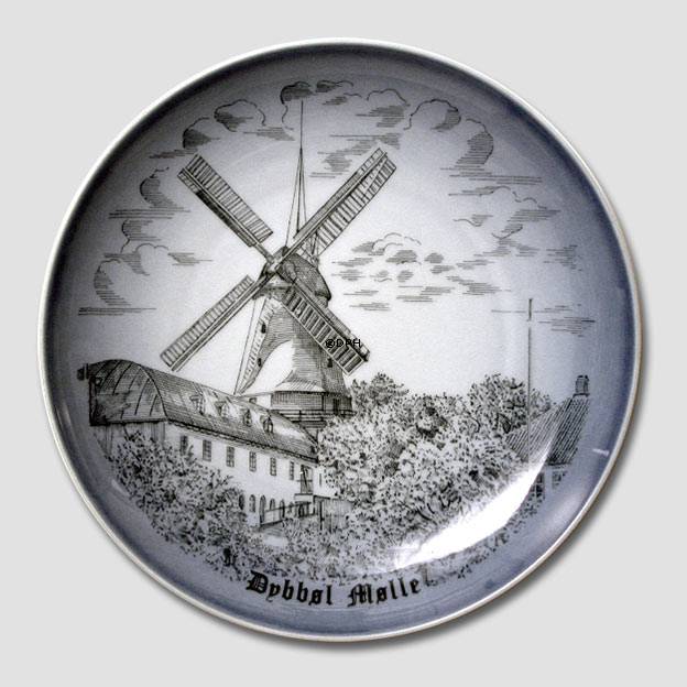 Teller mit Düppeler Mühle, Zeichnung in blau, Bing & Gröndahl