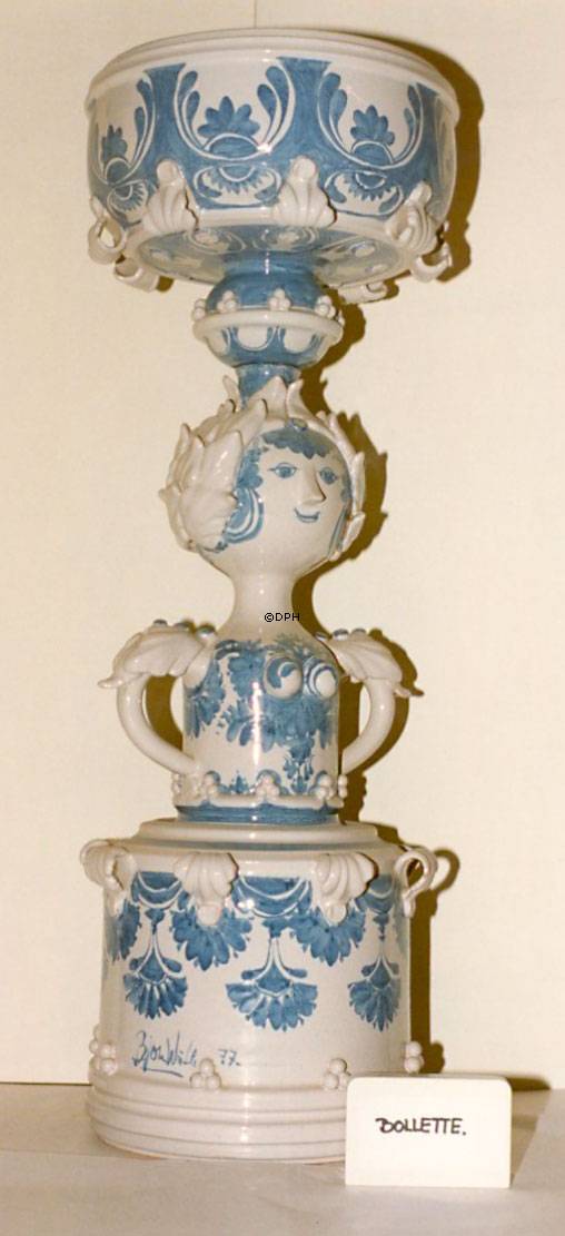 Wiinblad Bolette 3-teilig, Pinsel verziert, Unikat, Blau / Weiß