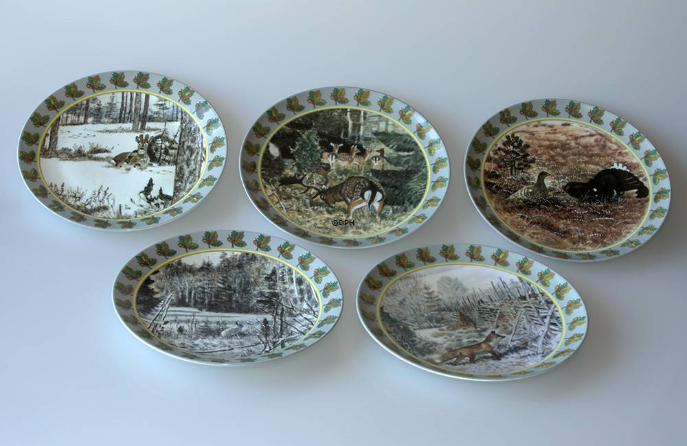 Harald Wiberg Set von fünf Jahrestellern mit Motiven aus der schwedischen Natur