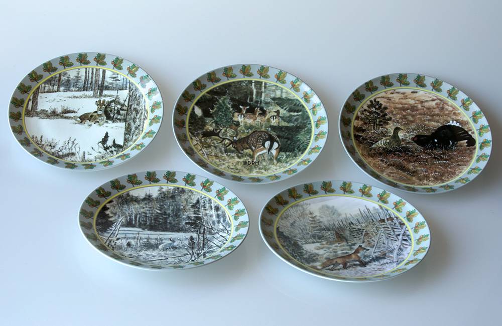Harald Wiberg Set von fünf Jahrestellern mit Motiven aus der schwedischen Natur