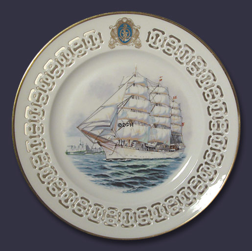 Das Schulschiff Danmark. Windjammerteller Nr. 1, Bing & Gröndahl Windjammerteller Nr. 1, mit dem Schulschiff Danmark, Bing & Gröndahl