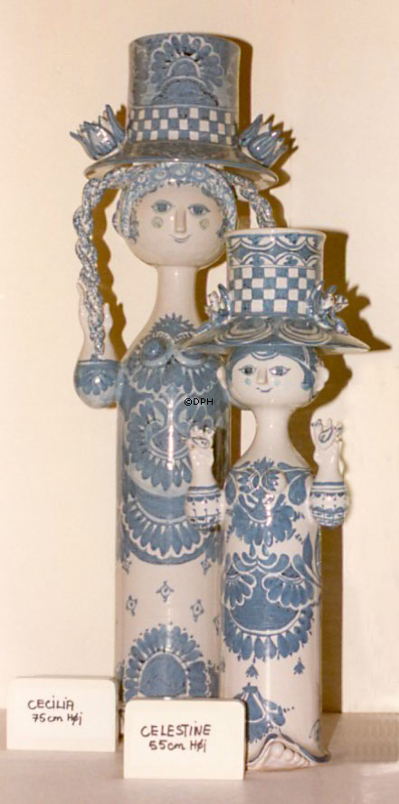 Wiinblad Frau mit Vögeln, handbemalt, Blau / Weiß oder mehrfarbig