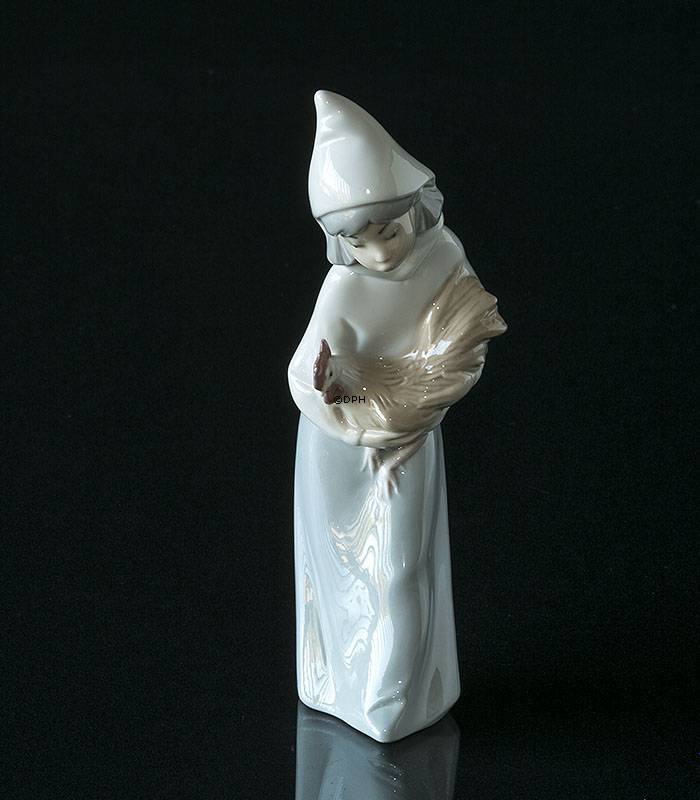 Lladro Figur Mädchen mit Hahn, 20 cm