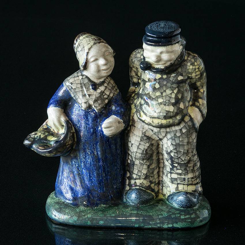 Figur von Fischer und Frau, Keramik, Michael Andersen & Sohn
