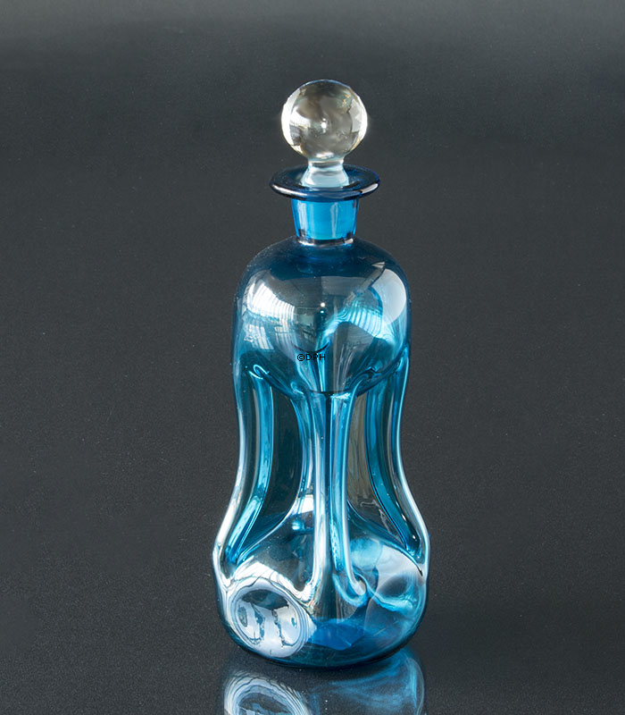 Holmegaard Blaue Glug-Flasche mit Pfropfen, Glas