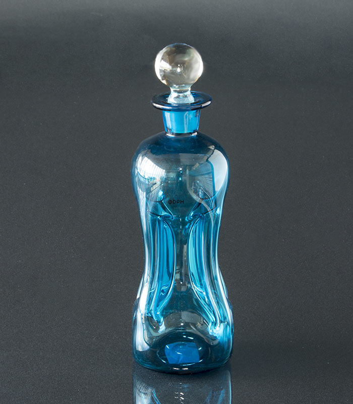 Holmegaard Blaue Glug-Flasche mit Pfropfen, Glas