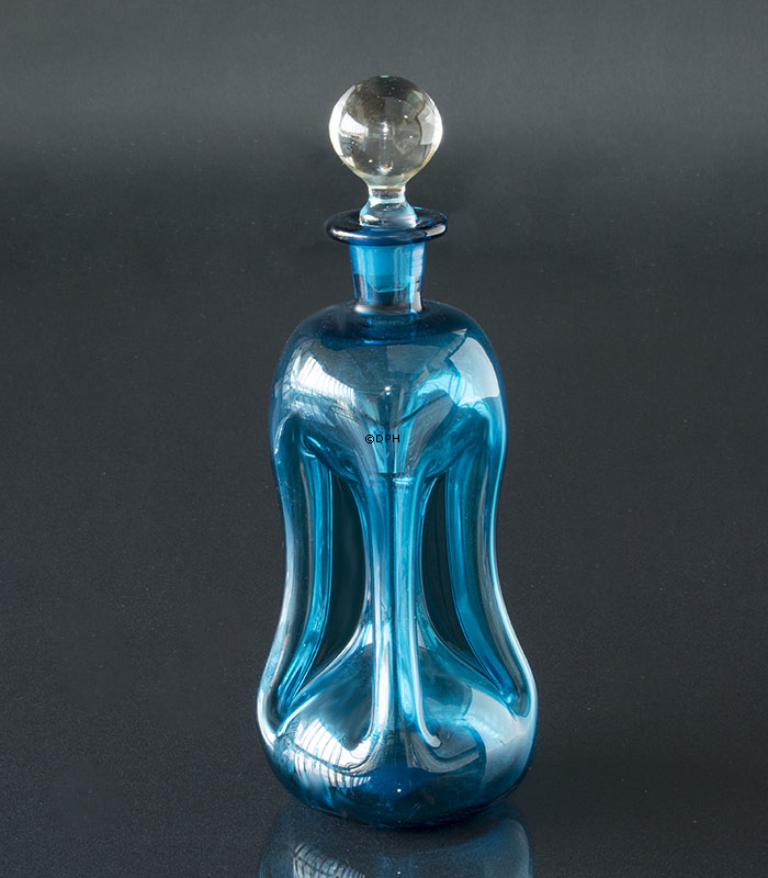 Holmegaard Blaue Glug-Flasche mit Pfropfen, Glas