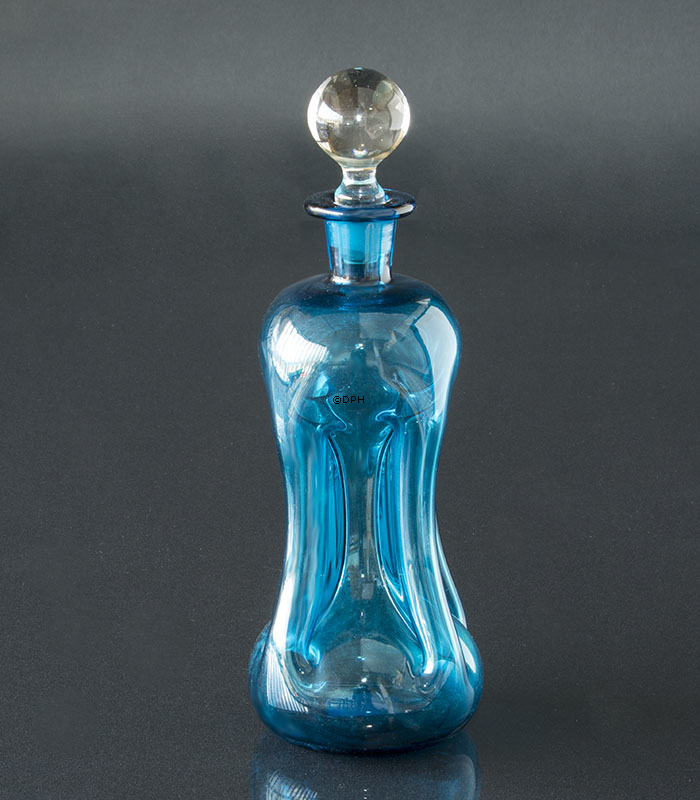 Holmegaard Blaue Glug-Flasche mit Pfropfen, Glas