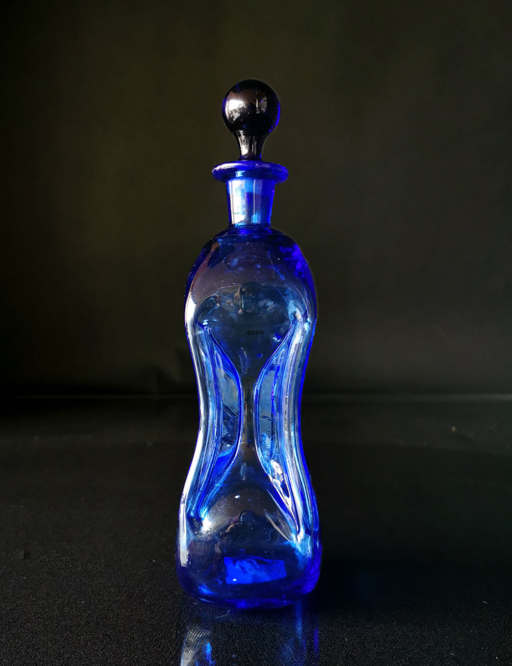 Holmegaard Blaue Glug-Flasche mit Pfropfen, Glas