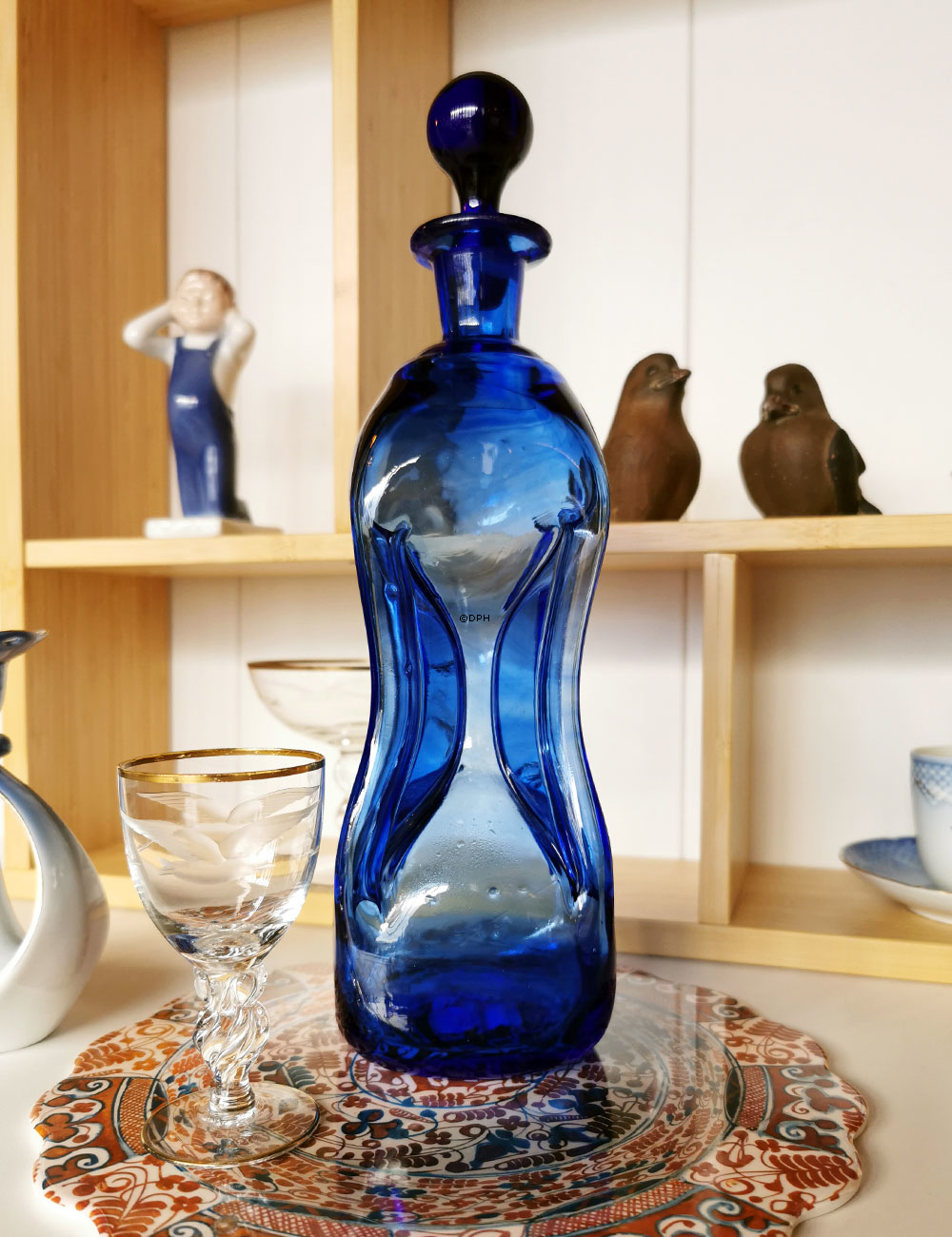 Holmegaard Blaue Glug-Flasche mit Pfropfen, Glas