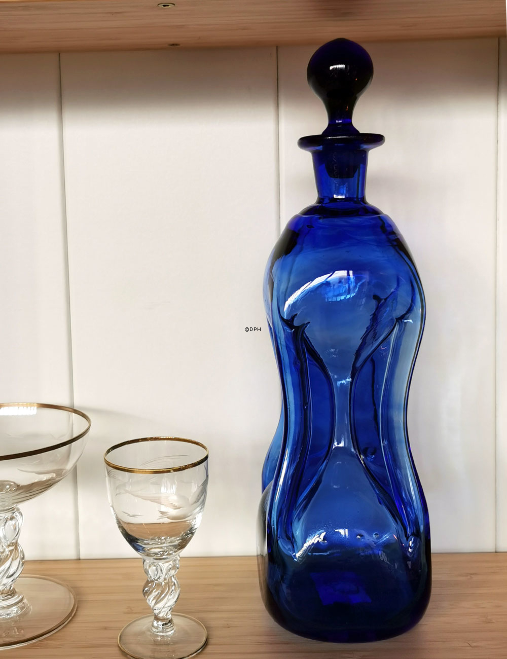 Holmegaard Blaue Glug-Flasche mit Pfropfen, Glas