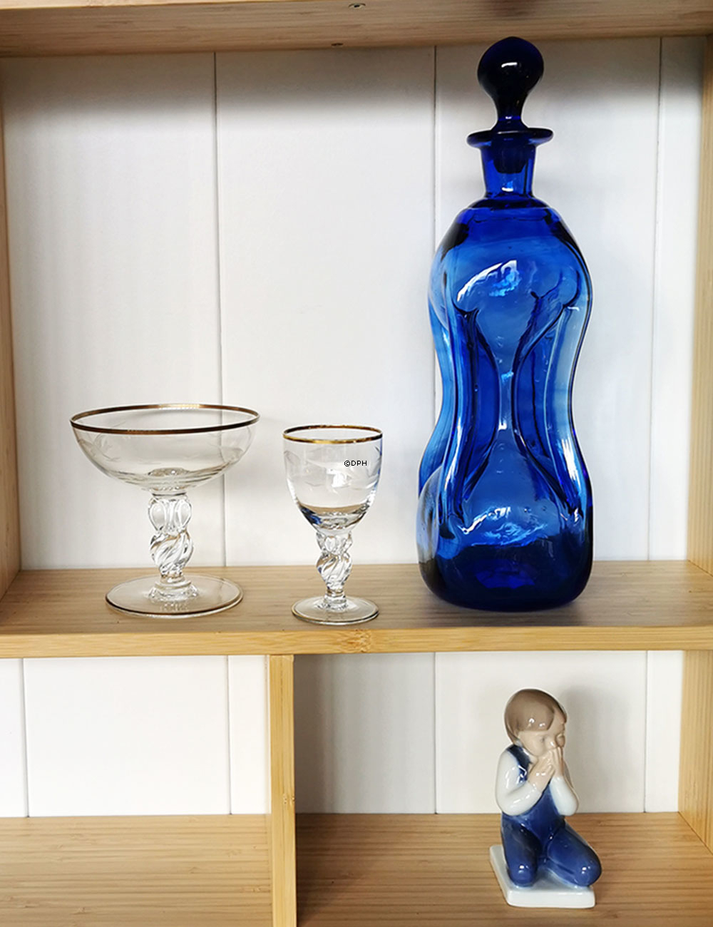 Holmegaard Blaue Glug-Flasche mit Pfropfen, Glas
