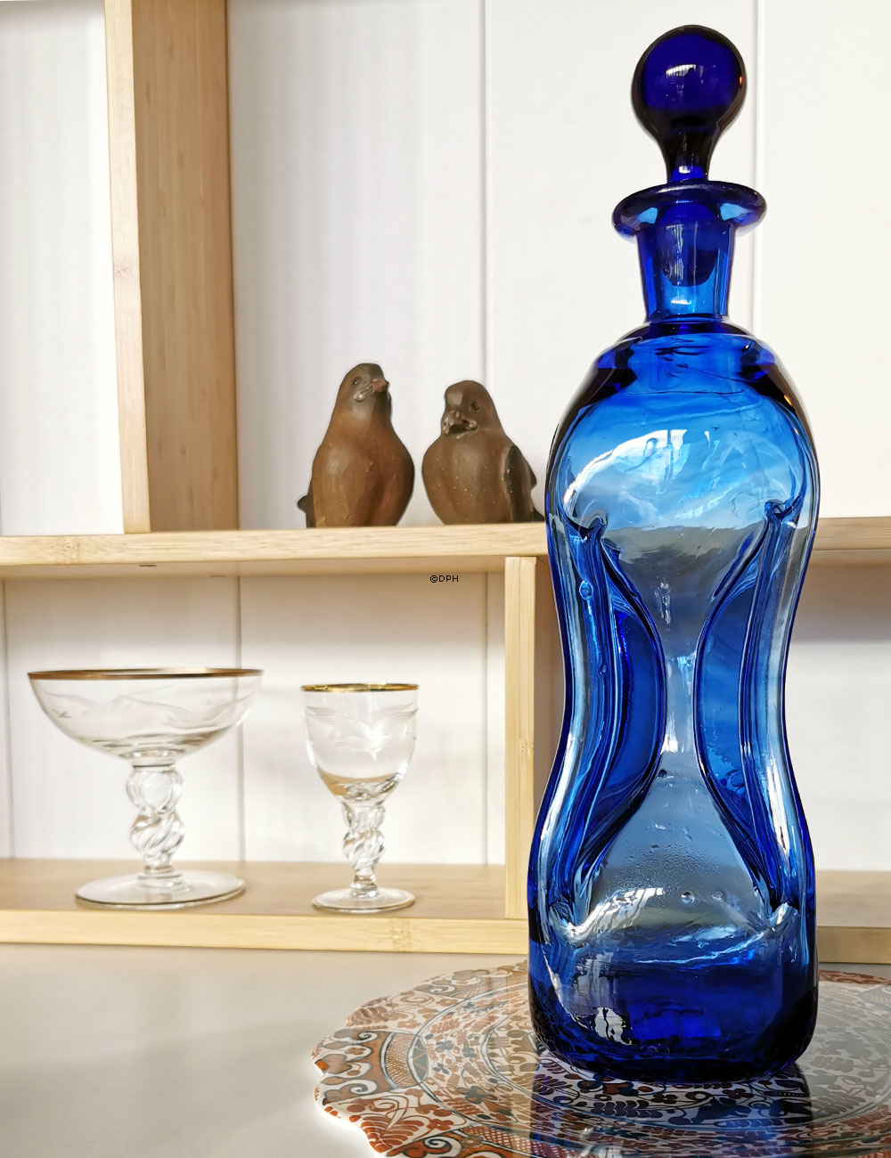 Holmegaard Blaue Glug-Flasche mit Pfropfen, Glas