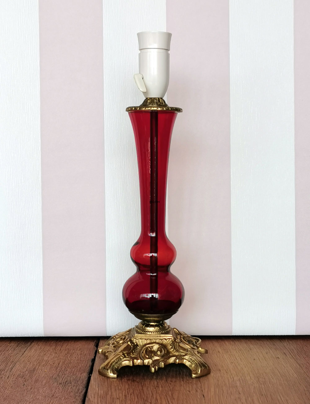 Retro Lampe aus Glas und Messing, rot
