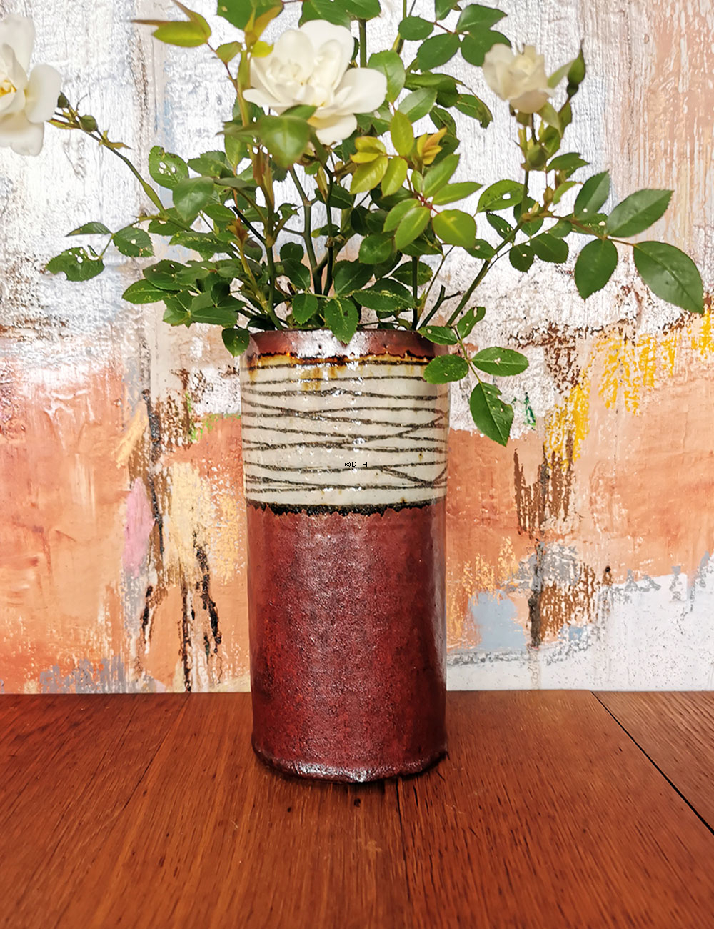 Keramikvase, braun mit Muster