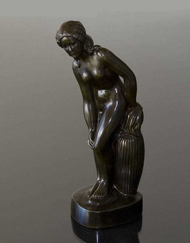 Just Andersen Figur Nackte Frau mit Handtuch, Disko Metall