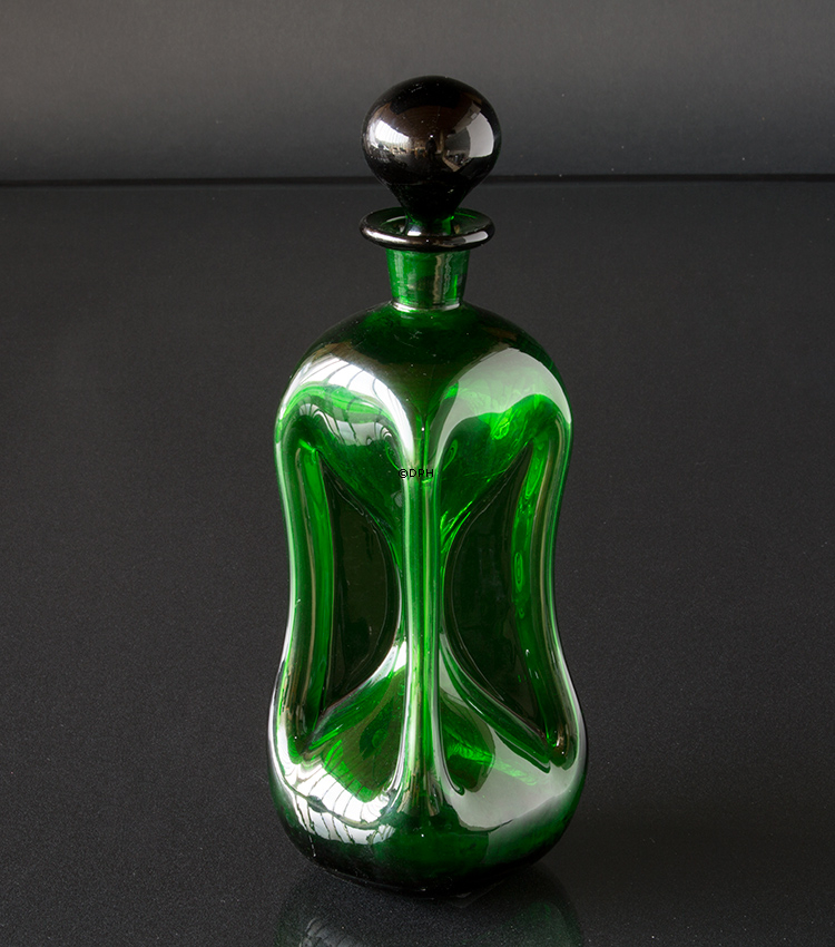 Holmegaard Grüne Glug-Flasche mit Pfropfen, Glas