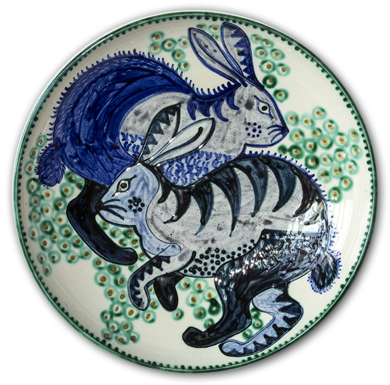 Große Keramikschale von Svend P mit Kaninchen