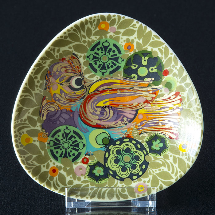 Wiinblad Teller, Vogel in bunten Farben dreieckig