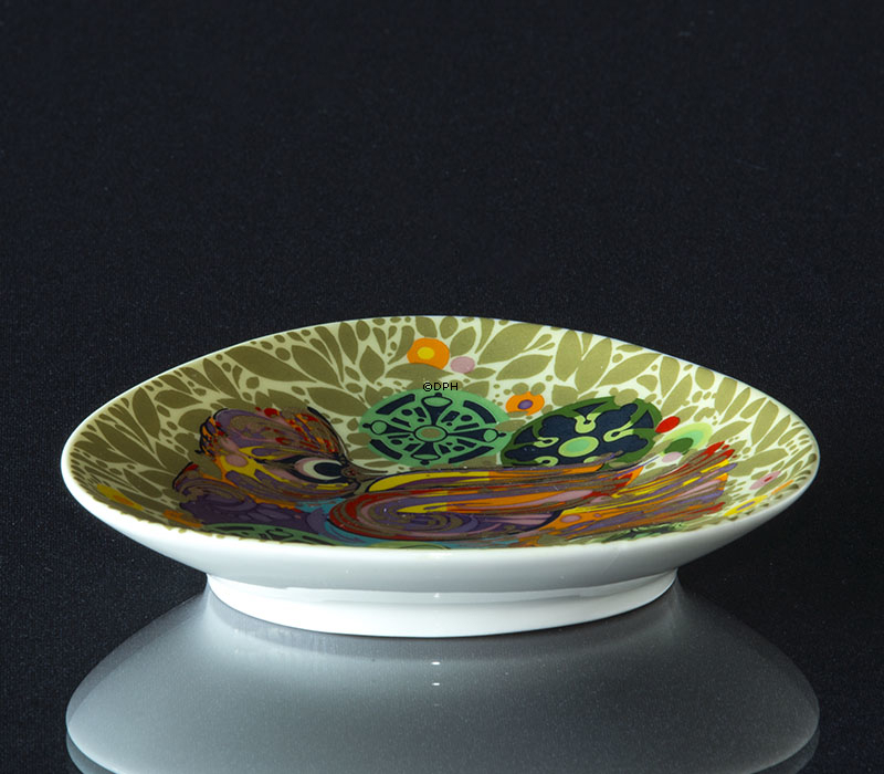 Wiinblad Teller, Vogel in bunten Farben dreieckig