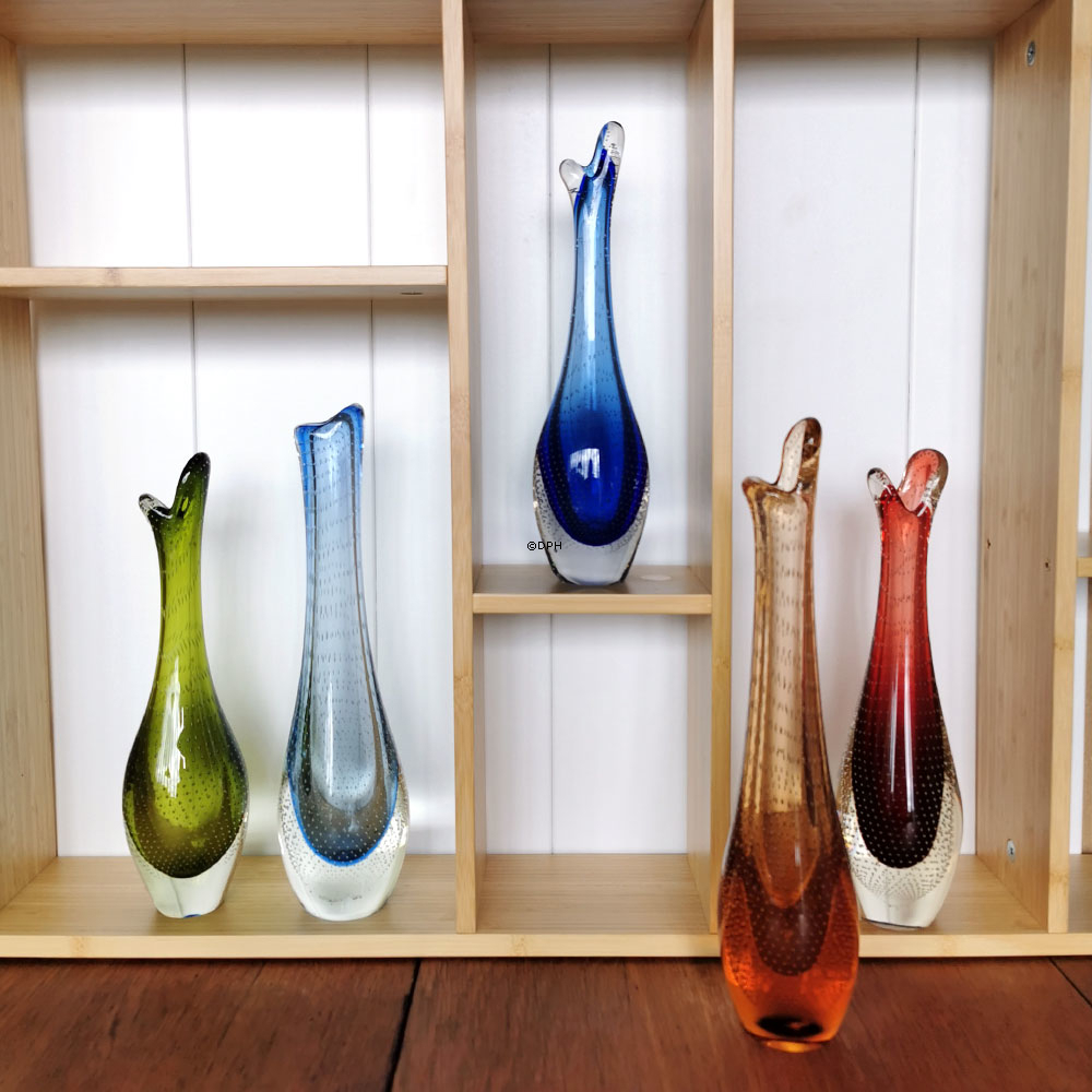 Vase, Holmegaard, Glas Blau mit Blasen