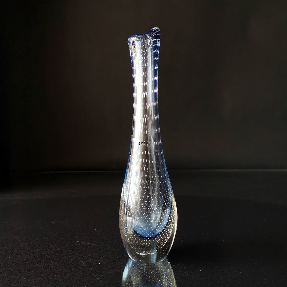 Vase, Holmegaard, Glas Blau mit Blasen