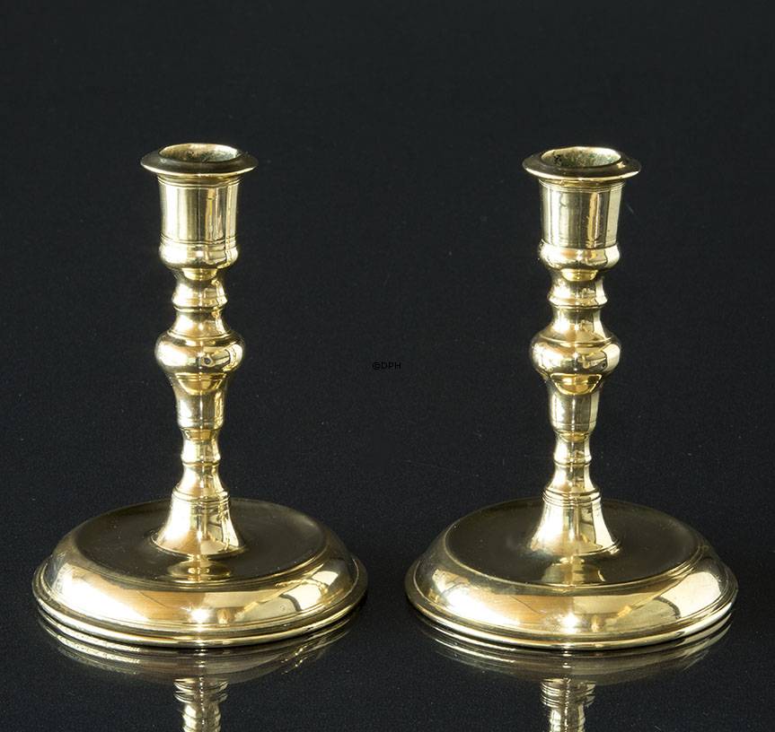 Alter Messingkerzenhalter 14 cm - Set von 2