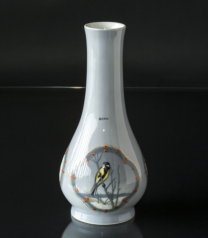 Große Vase mit Vögeln, Royal Copenhagen UNICA Signiert: BTh Private 1923 partielle Aufglasurdekoration