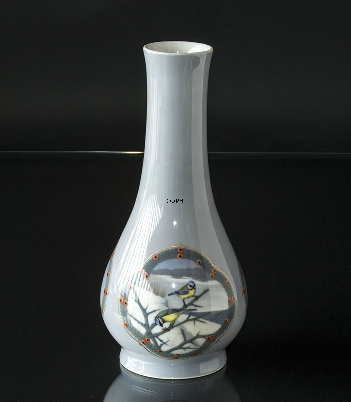 Große Vase mit Vögeln, Royal Copenhagen UNICA Signiert: BTh Private 1923 partielle Aufglasurdekoration