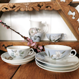 Royal Copenhagen Jugendstil-Teeservice mit handbemalten Blumen (1923-1935)