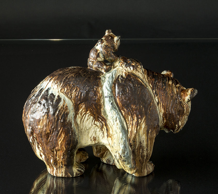 Arne Ingdam Keramik Mutter Bär mit Junge auf der Rücken, Unikum UNIKA Signiert 10 / 2-1981 Ingdam